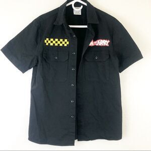 Tom and Jerry Button Down short sleeve Black Shirt size Small